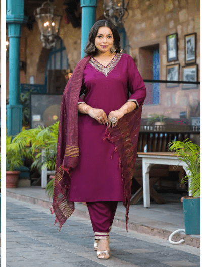 Plus Size Magenta Straight Salwar Suit - BONYHUBSALWAR KAMEEZ