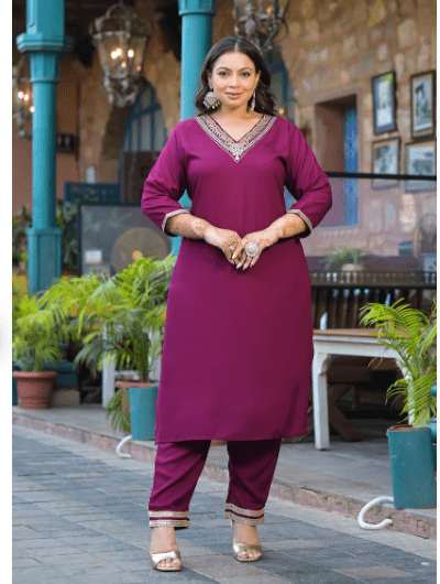 Plus Size Magenta Straight Salwar Suit - BONYHUBSALWAR KAMEEZ