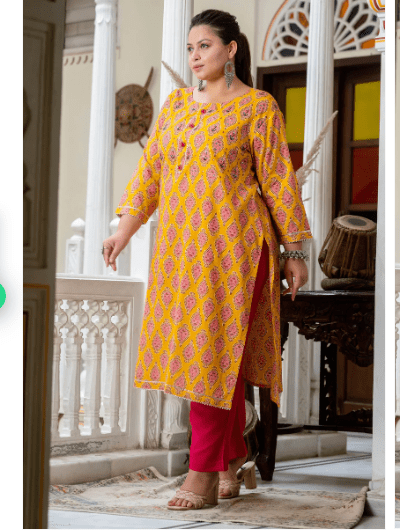 Plus Size Mango Pink Pure Cotton Straight Kurti - BONYHUBSALWAR KAMEEZ
