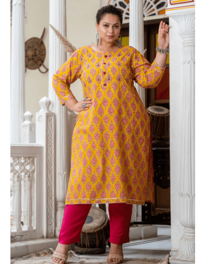Plus Size Mango Pink Pure Cotton Straight Kurti - BONYHUBSALWAR KAMEEZ