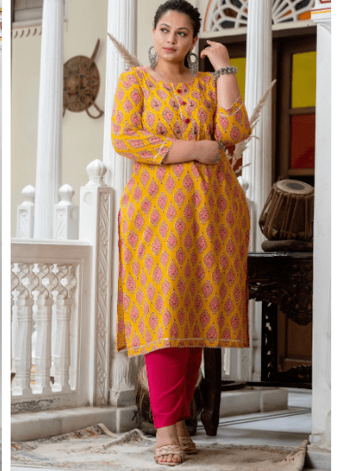 Plus Size Mango Pink Pure Cotton Straight Kurti - BONYHUBSALWAR KAMEEZ