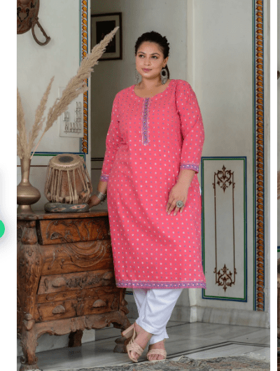 Plus Size Mango Purple Pure Cotton Straight Kurti - BONYHUBSALWAR KAMEEZ