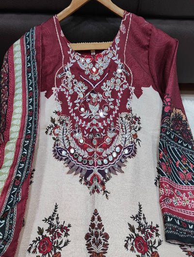 Plus Size Maroon Embroidered Muslin Asian Ethnic Wear Suit UK - BONYHUBSALWAR KAMEEZ