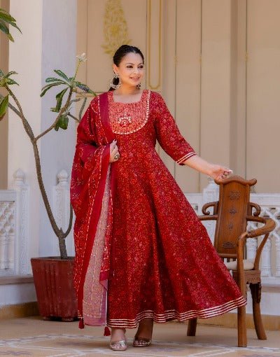 Plus size Maroon Jaipuri Kurti Dupatta Set of 2 UK Next Day - BONYHUBSALWAR KAMEEZ