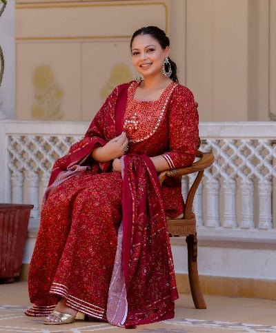Plus size Maroon Jaipuri Kurti Dupatta Set of 2 UK Next Day - BONYHUBSALWAR KAMEEZ