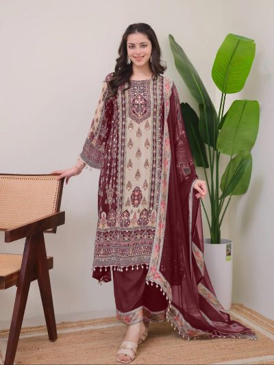 Plus Size Maroon Jaipuri Print Mirror Work Salwar Suit - BONYHUBSALWAR KAMEEZ