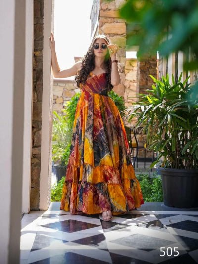 Plus Size Multicolour Abstract Print Long Gown 1Pc UK Next Day - BONYHUBSALWAR KAMEEZ