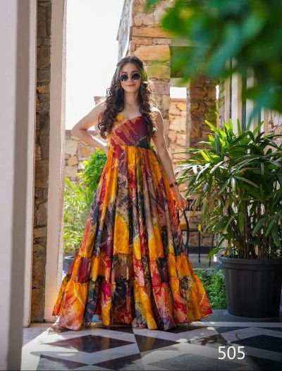 Plus Size Multicolour Abstract Print Long Gown 1Pc UK Next Day - BONYHUBSALWAR KAMEEZ