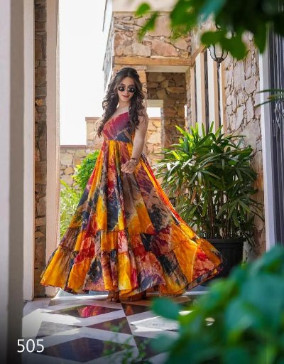 Plus Size Multicolour Abstract Print Long Gown 1Pc UK Next Day - BONYHUBSALWAR KAMEEZ