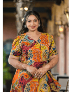 Plus Size Mustard Multicolor Cotton Printed Dress - BONYHUBSALWAR KAMEEZ