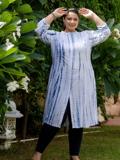 Plus Size Navy Blue Tye Dye Kurti - BONYHUBSALWAR KAMEEZ