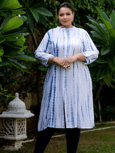 Plus Size Navy Blue Tye Dye Kurti - BONYHUBSALWAR KAMEEZ