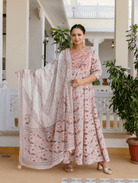 Plus size Peach Embroidered Anarkali Kurta & Dupatta Set - BONYHUBSALWAR KAMEEZ