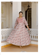 Plus size Peach Embroidered Anarkali Kurta & Dupatta Set - BONYHUBSALWAR KAMEEZ