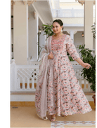 Plus size Peach Embroidered Anarkali Kurta & Dupatta Set - BONYHUBSALWAR KAMEEZ