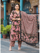 Plus Size Pink Black Floral Anarkali Salwar Suit - BONYHUBSALWAR KAMEEZ
