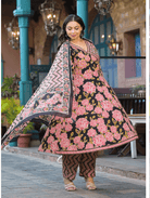 Plus Size Pink Black Floral Anarkali Salwar Suit - BONYHUBSALWAR KAMEEZ