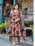 Plus Size Pink Black Floral Anarkali Salwar Suit - BONYHUBSALWAR KAMEEZ