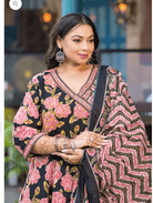 Plus Size Pink Black Floral Anarkali Salwar Suit - BONYHUBSALWAR KAMEEZ