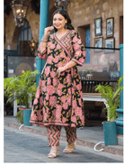 Plus Size Pink Black Floral Anarkali Salwar Suit - BONYHUBSALWAR KAMEEZ