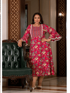 Plus size Pink Cotton Printed Kurti Gown - BONYHUBSALWAR KAMEEZ