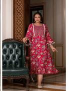 Plus size Pink Cotton Printed Kurti Gown - BONYHUBSALWAR KAMEEZ