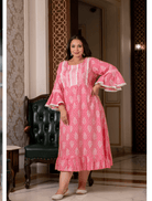 Plus size Pink Lacework Cotton Printed Kurti Gown - BONYHUBSALWAR KAMEEZ