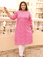 Plus Size Pink Lehariya Kurti for women - BONYHUBSALWAR KAMEEZ