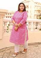 Plus Size Pink Lehariya Kurti for women - BONYHUBSALWAR KAMEEZ