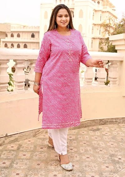 Plus Size Pink Lehariya Kurti for women - BONYHUBSALWAR KAMEEZ
