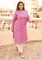 Plus Size Pink Lehariya Kurti for women - BONYHUBSALWAR KAMEEZ