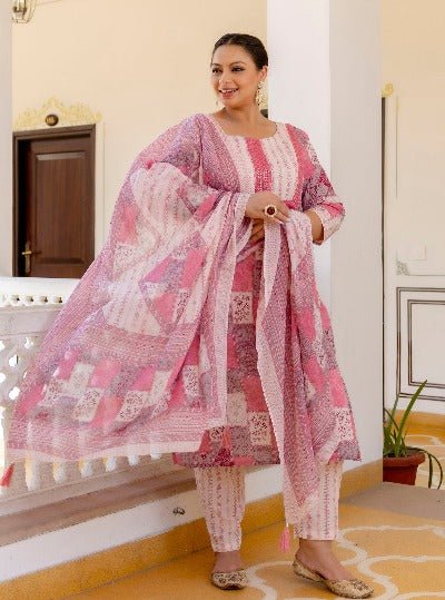 Plus Size Pink Printed Readymade Salwar Suit - BONYHUBSALWAR KAMEEZ