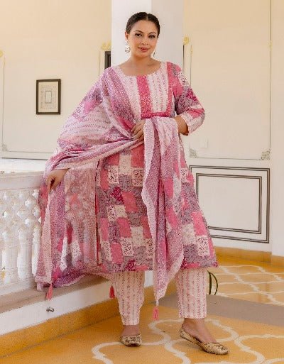 Plus Size Pink Printed Readymade Salwar Suit - BONYHUBSALWAR KAMEEZ