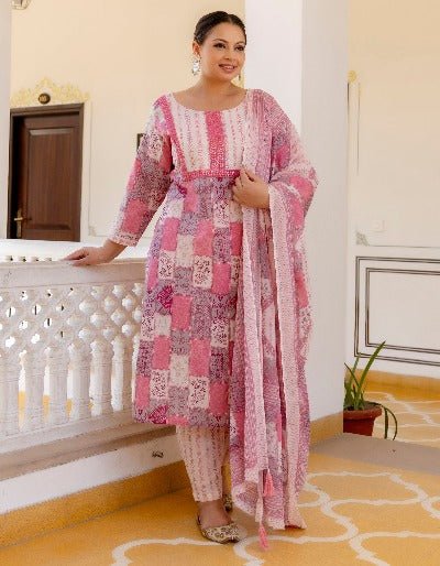 Plus Size Pink Printed Readymade Salwar Suit - BONYHUBSALWAR KAMEEZ