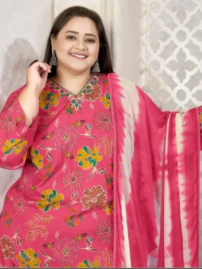 Plus Size Pink Rayon Straight Salwar Suit - BONYHUBSALWAR KAMEEZ