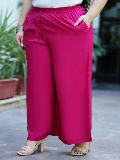 Plus size Pink Rayon Wide Leg Palazzo - BONYHUBSALWAR