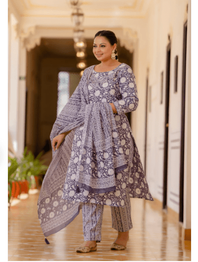 Plus Size Purple A Line cut Salwar Suit - BONYHUBSALWAR KAMEEZ