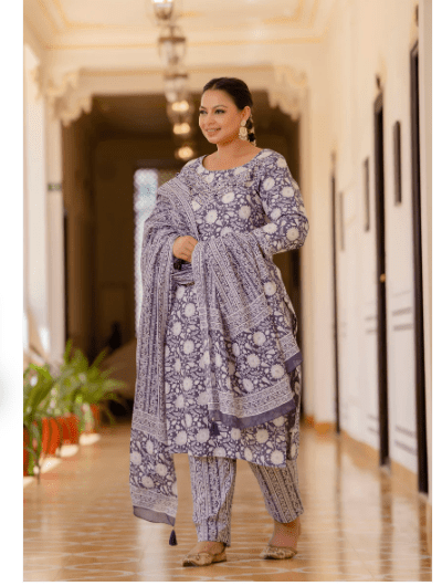 Plus Size Purple A Line cut Salwar Suit - BONYHUBSALWAR KAMEEZ