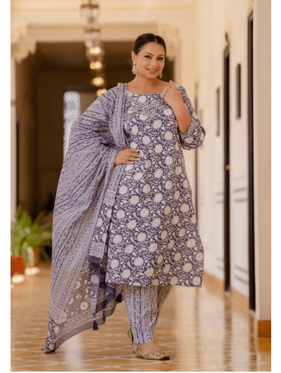Plus Size Purple A Line cut Salwar Suit - BONYHUBSALWAR KAMEEZ