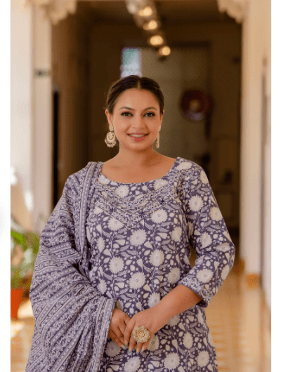 Plus Size Purple A Line cut Salwar Suit - BONYHUBSALWAR KAMEEZ