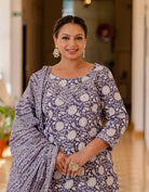 Plus Size Purple Floral Readymade Salwar Suit - BONYHUBSALWAR KAMEEZ