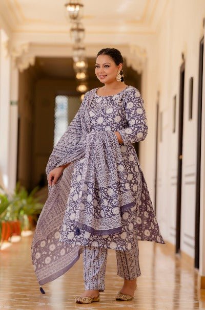 Plus Size Purple Floral Readymade Salwar Suit - BONYHUBSALWAR KAMEEZ