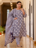 Plus Size Purple Floral Readymade Salwar Suit - BONYHUBSALWAR KAMEEZ