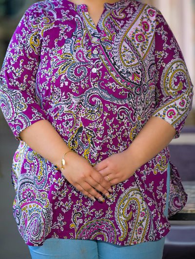 Plus Size Purple Paisley Print Top - BONYHUBSALWAR KAMEEZ