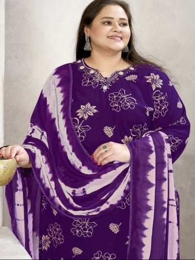 Plus Size Purple Rayon Straight Salwar Suit - BONYHUBSALWAR KAMEEZ