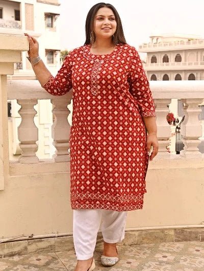 Plus Size Red Cotton Kurti UK Next day - BONYHUBSALWAR KAMEEZ