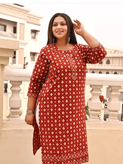Plus Size Red Cotton Kurti UK Next day - BONYHUBSALWAR KAMEEZ
