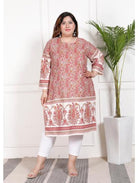 Plus Size Red Cotton Printed Kurti - BONYHUBSALWAR KAMEEZ
