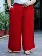 Plus size Red Rayon Wide Leg Palazzo - BONYHUBSALWAR