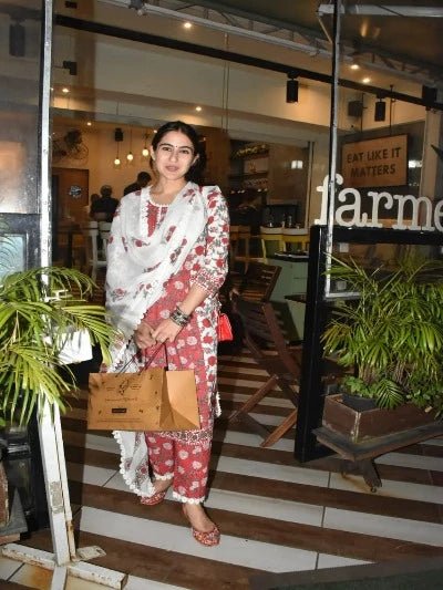 Plus Size Red White Floral Cotton Printed Readymade Salwar Suit - BONYHUBSALWAR KAMEEZ